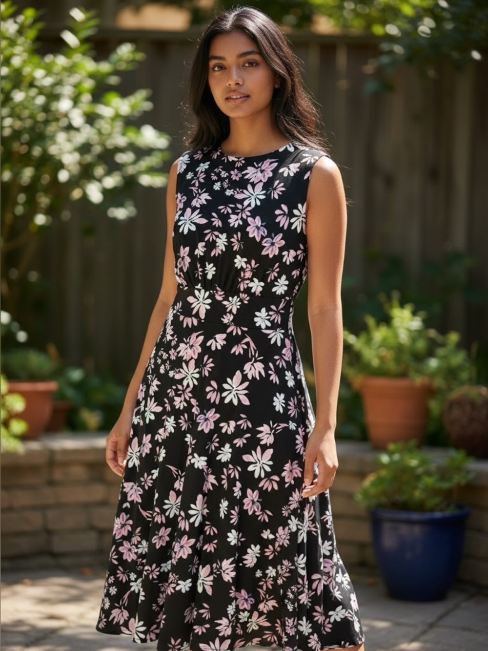 🌻 London Times Matte Jersey Fit & Flare Midi Dress #694
